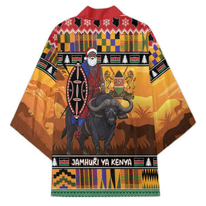 Kenya Safari Christmas Kimono Black Santa Riding Cape Buffalo - Heri ya Krismasi