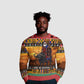 Afro Christmas in Kenya Safari Ugly Christmas Sweater Black Santa Riding Cape Buffalo - African Pride