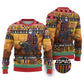 Afro Christmas in Kenya Safari Ugly Christmas Sweater Black Santa Riding Cape Buffalo - African Pride