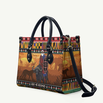 Kenya Safari Christmas Leather Bag Black Santa Riding Cape Buffalo - Heri ya Krismasi