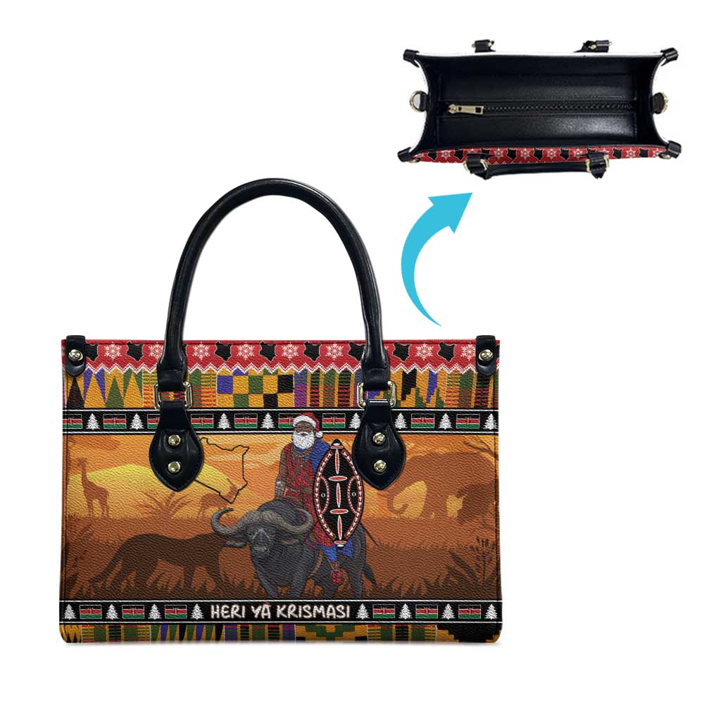 Kenya Safari Christmas Leather Bag Black Santa Riding Cape Buffalo - Heri ya Krismasi