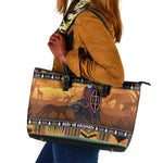 Afro Christmas in Kenya Safari Leather Tote Bag Black Santa Riding Cape Buffalo - African Pride