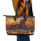 Afro Christmas in Kenya Safari Leather Tote Bag Black Santa Riding Cape Buffalo - African Pride
