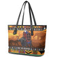 Afro Christmas in Kenya Safari Leather Tote Bag Black Santa Riding Cape Buffalo - African Pride