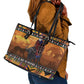 Afro Christmas in Kenya Safari Leather Tote Bag Black Santa Riding Cape Buffalo - African Pride