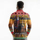 Afro Christmas in Kenya Safari Long Sleeve Polo Shirt Black Santa Riding Cape Buffalo - African Pride