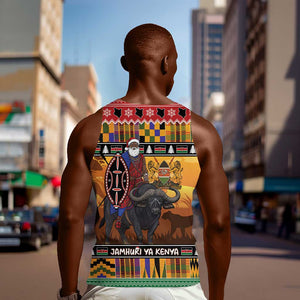 Afro Christmas in Kenya Safari Men Tank Top Black Santa Riding Cape Buffalo - African Pride