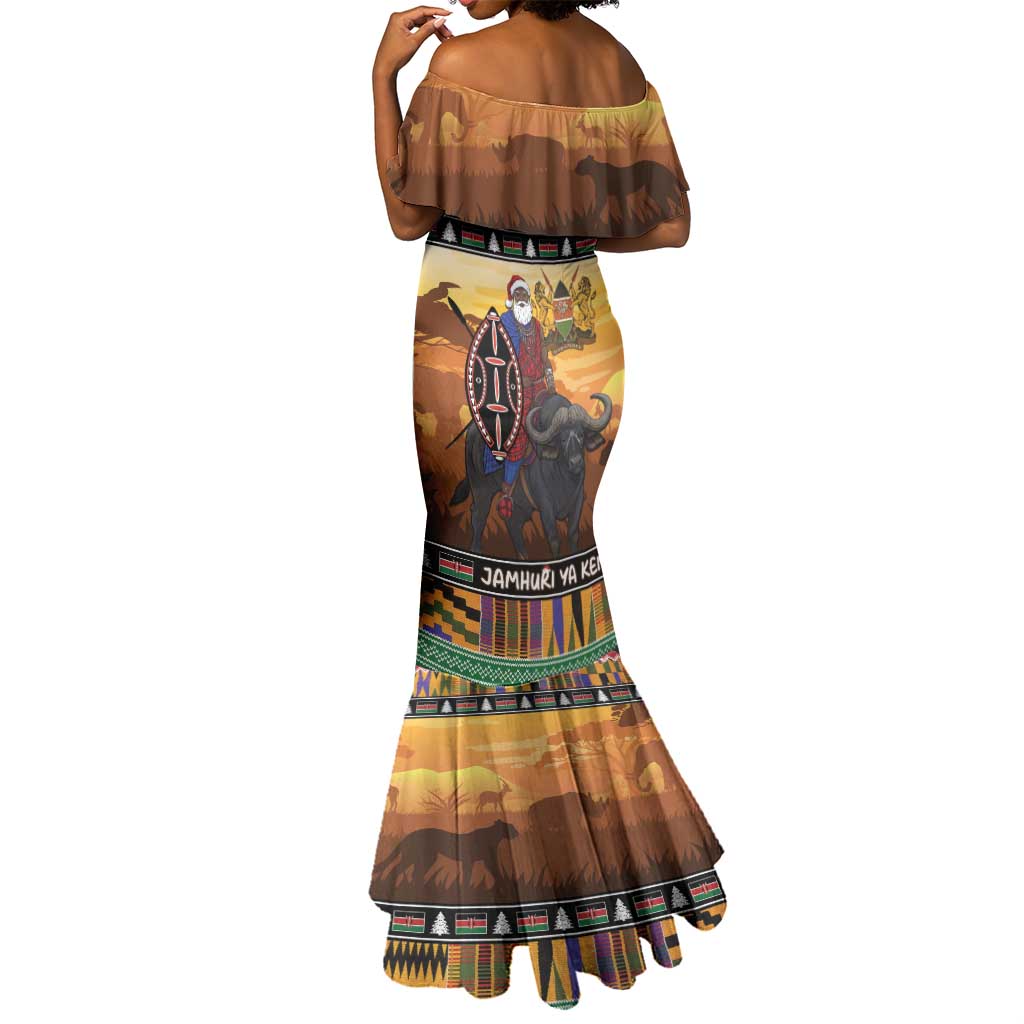Afro Christmas in Kenya Safari Mermaid Dress Black Santa Riding Cape Buffalo - African Pride