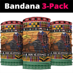 Afro Christmas in Kenya Safari Neck Gaiter Black Santa Riding Cape Buffalo - African Pride