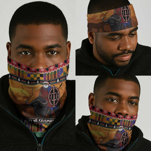 Afro Christmas in Kenya Safari Neck Gaiter Black Santa Riding Cape Buffalo - African Pride