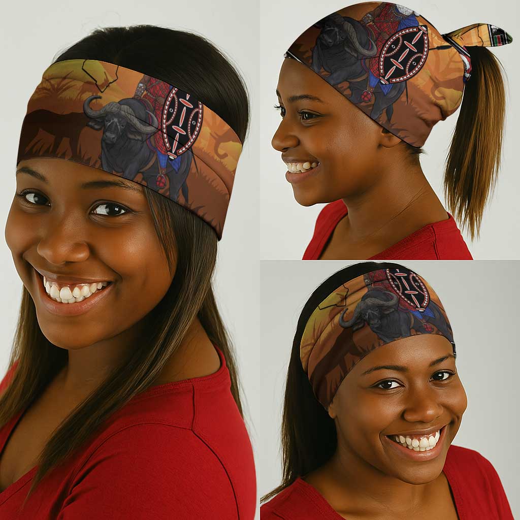Afro Christmas in Kenya Safari Neck Gaiter Black Santa Riding Cape Buffalo - African Pride
