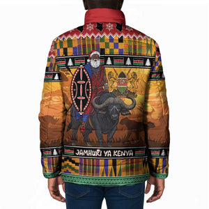 Kenya Safari Christmas Padded Jacket Black Santa Riding Cape Buffalo - Heri ya Krismasi