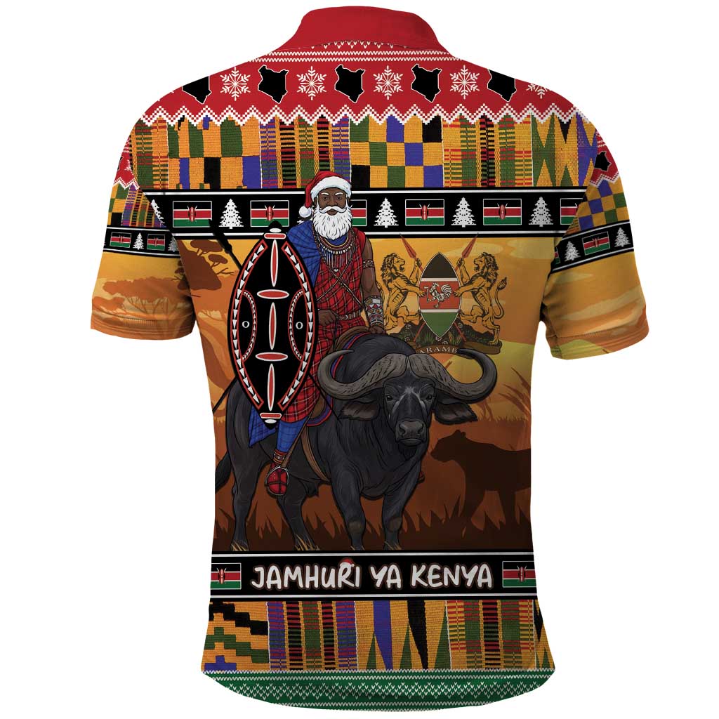 Afro Christmas in Kenya Safari Polo Shirt Black Santa Riding Cape Buffalo - African Pride