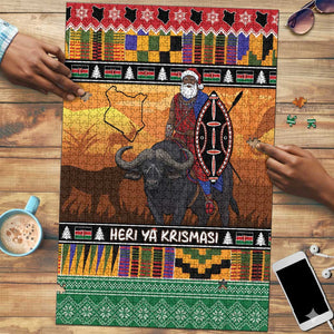 Kenya Safari Christmas Puzzle Black Santa Riding Cape Buffalo - Heri ya Krismasi