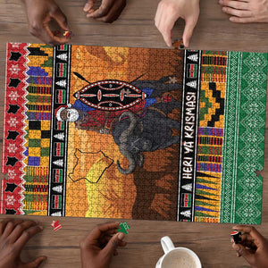 Kenya Safari Christmas Puzzle Black Santa Riding Cape Buffalo - Heri ya Krismasi