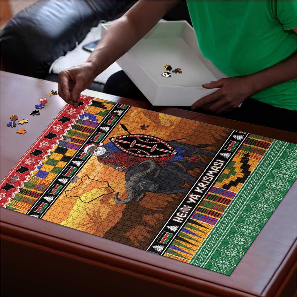 Kenya Safari Christmas Puzzle Black Santa Riding Cape Buffalo - Heri ya Krismasi