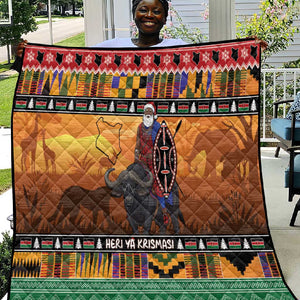 Afro Christmas in Kenya Safari Quilt Black Santa Riding Cape Buffalo - African Pride