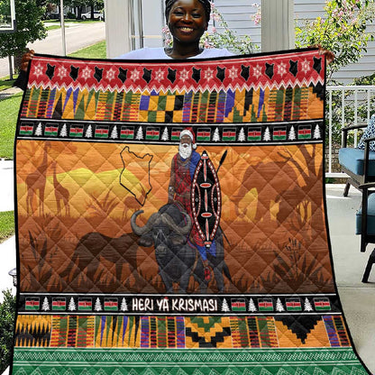 Afro Christmas in Kenya Safari Quilt Black Santa Riding Cape Buffalo - African Pride