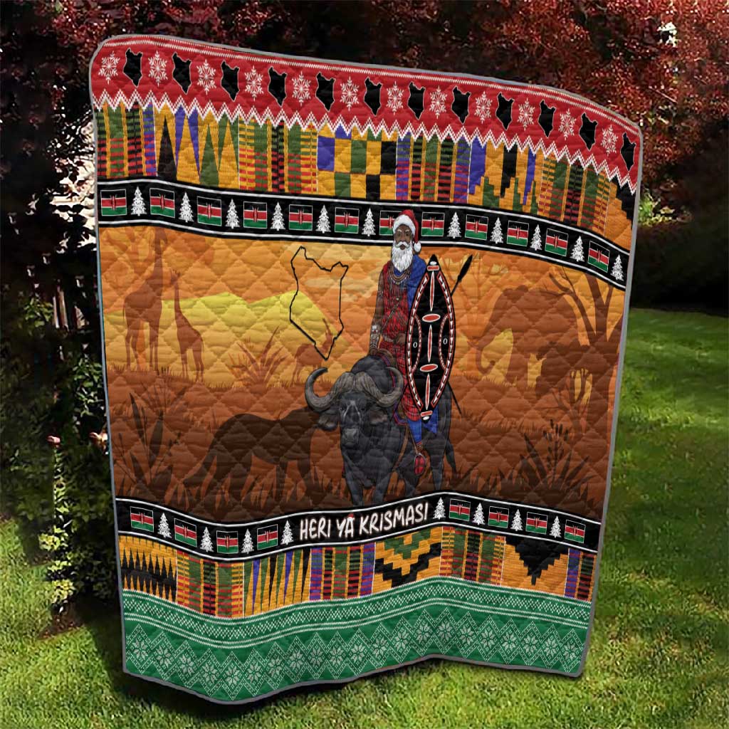 Afro Christmas in Kenya Safari Quilt Black Santa Riding Cape Buffalo - African Pride