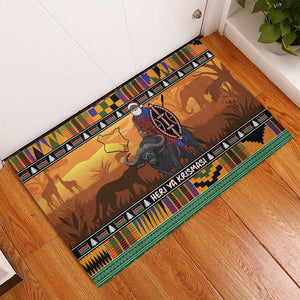Afro Christmas in Kenya Safari Rubber Doormat Black Santa Riding Cape Buffalo - African Pride