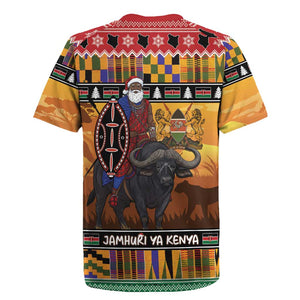 Afro Christmas in Kenya Safari Rugby Jersey Black Santa Riding Cape Buffalo - African Pride