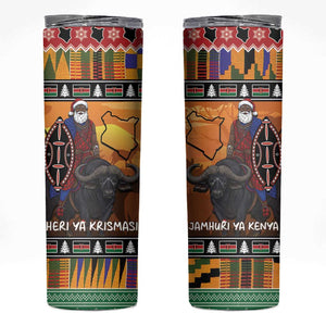 Afro Christmas in Kenya Safari Skinny Tumbler Black Santa Riding Cape Buffalo - African Pride