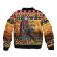 Afro Christmas in Kenya Safari Sleeve Zip Bomber Jacket Black Santa Riding Cape Buffalo - African Pride