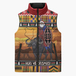 Kenya Safari Christmas Sleeveless Puffer Jacket Black Santa Riding Cape Buffalo - Heri ya Krismasi