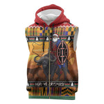 Afro Christmas in Kenya Safari Sleeveless Zip Hoodie Black Santa Riding Cape Buffalo - African Pride
