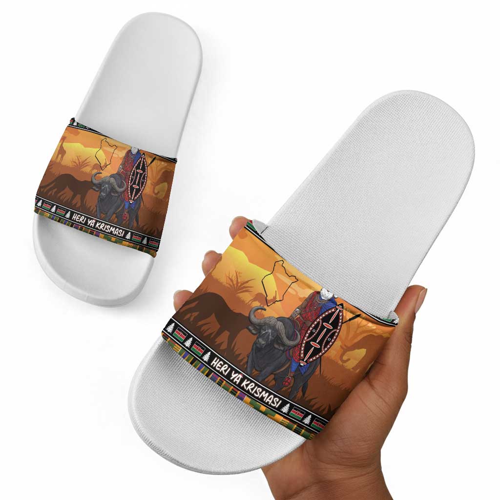 Kenya Safari Christmas Slide Sandals Black Santa Riding Cape Buffalo - Heri ya Krismasi