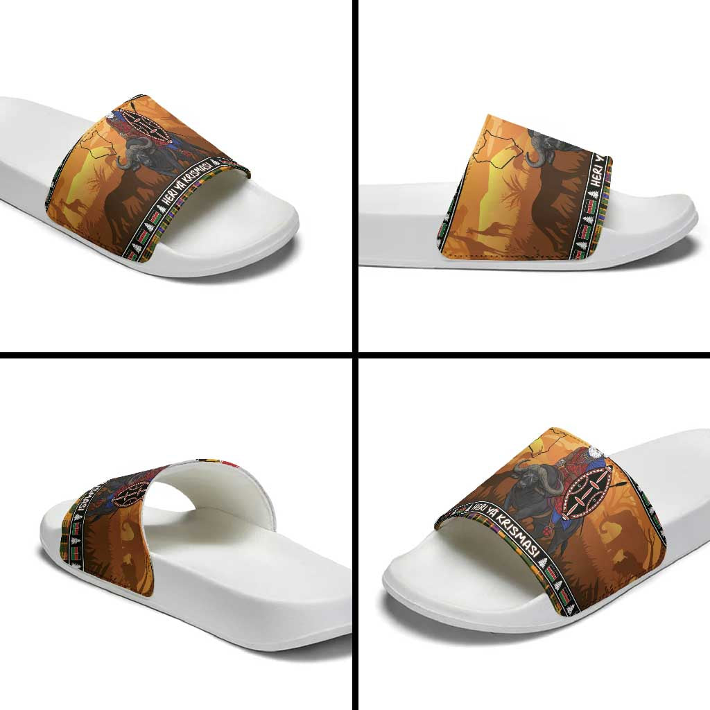 Kenya Safari Christmas Slide Sandals Black Santa Riding Cape Buffalo - Heri ya Krismasi