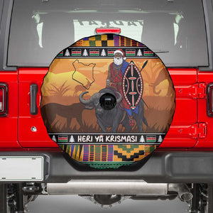 Afro Christmas in Kenya Safari Spare Tire Cover Black Santa Riding Cape Buffalo - African Pride