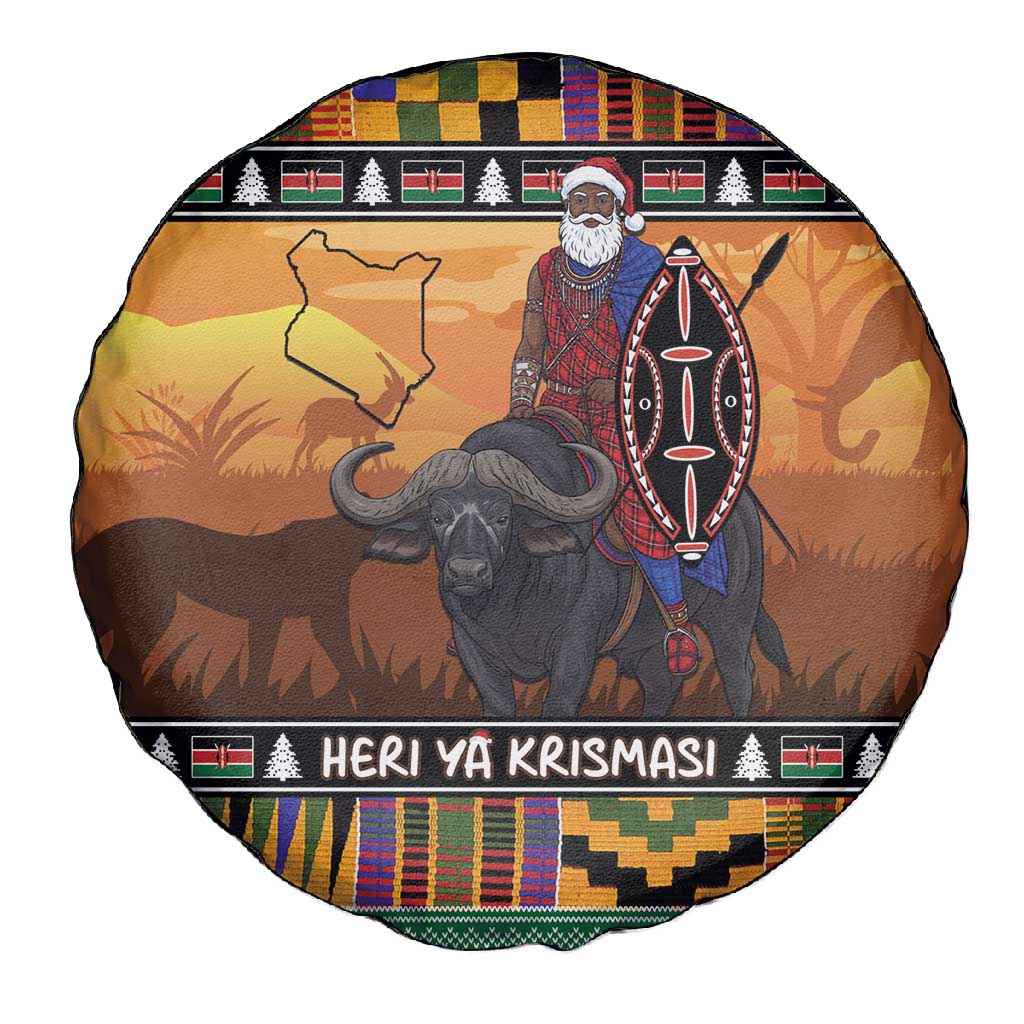 Afro Christmas in Kenya Safari Spare Tire Cover Black Santa Riding Cape Buffalo - African Pride