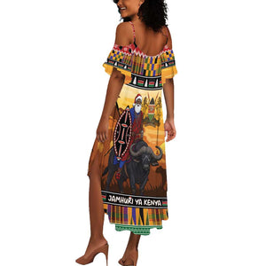 Afro Christmas in Kenya Safari Summer Maxi Dress Black Santa Riding Cape Buffalo - African Pride