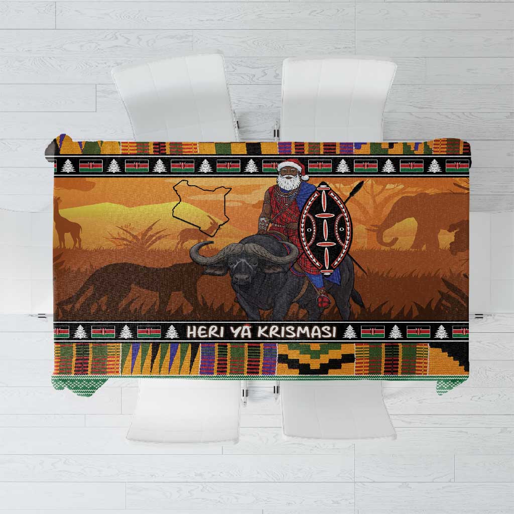 Afro Christmas in Kenya Safari Tablecloth Black Santa Riding Cape Buffalo - African Pride