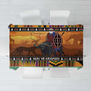 Afro Christmas in Kenya Safari Tablecloth Black Santa Riding Cape Buffalo - African Pride