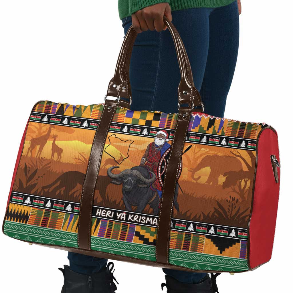 Kenya Safari Christmas Travel Bag Black Santa Riding Cape Buffalo - Heri ya Krismasi