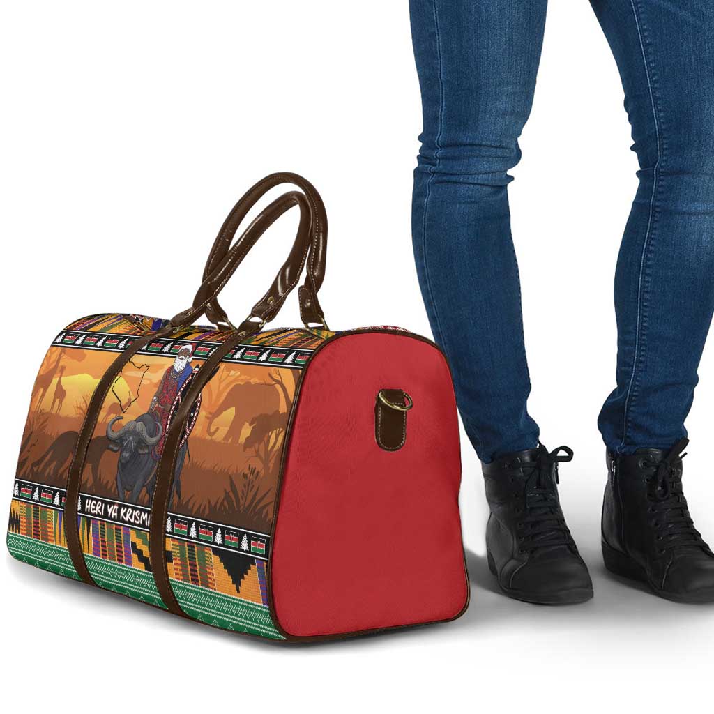 Kenya Safari Christmas Travel Bag Black Santa Riding Cape Buffalo - Heri ya Krismasi