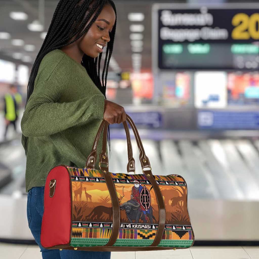 Kenya Safari Christmas Travel Bag Black Santa Riding Cape Buffalo - Heri ya Krismasi