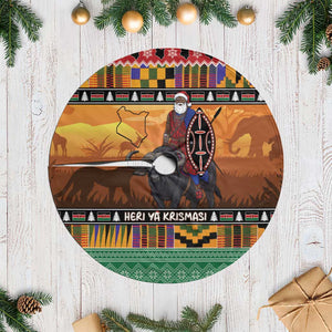 Afro Christmas in Kenya Safari Tree Skirt Black Santa Riding Cape Buffalo - African Pride
