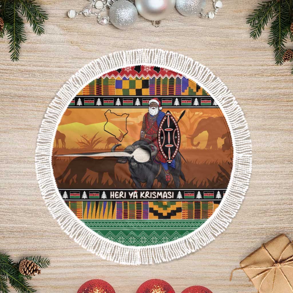 Afro Christmas in Kenya Safari Tree Skirt Black Santa Riding Cape Buffalo - African Pride