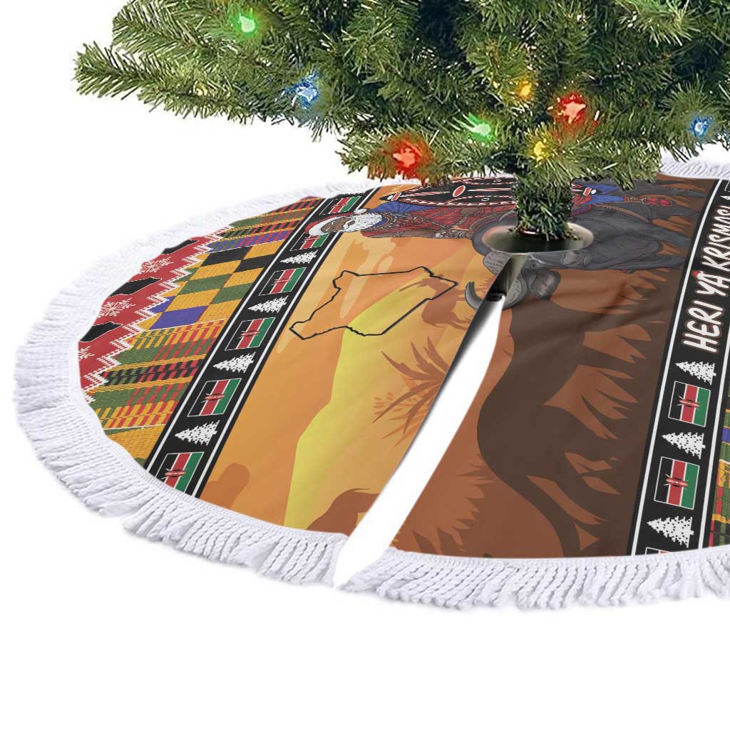 Afro Christmas in Kenya Safari Tree Skirt Black Santa Riding Cape Buffalo - African Pride