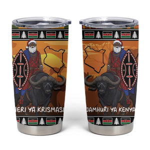 Afro Christmas in Kenya Safari Tumbler Cup Black Santa Riding Cape Buffalo - African Pride