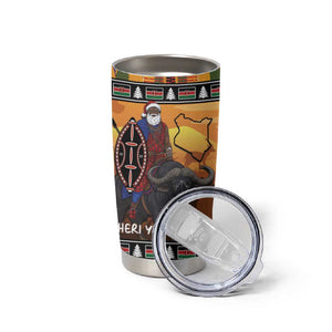 Afro Christmas in Kenya Safari Tumbler Cup Black Santa Riding Cape Buffalo - African Pride