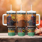 Afro Christmas in Kenya Safari Tumbler With Handle Black Santa Riding Cape Buffalo - African Pride