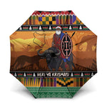 Kenya Safari Christmas Umbrella Black Santa Riding Cape Buffalo - Heri ya Krismasi