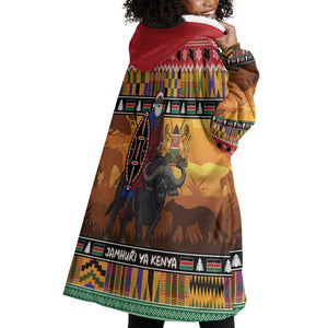 Afro Christmas in Kenya Safari Wearable Blanket Hoodie Black Santa Riding Cape Buffalo - African Pride