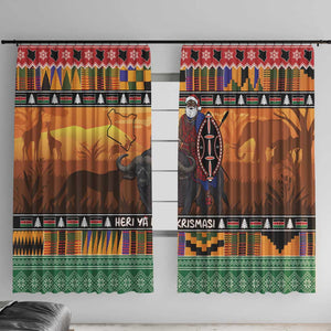 Afro Christmas in Kenya Safari Window Curtain Black Santa Riding Cape Buffalo - African Pride