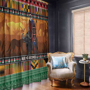 Afro Christmas in Kenya Safari Window Curtain Black Santa Riding Cape Buffalo - African Pride