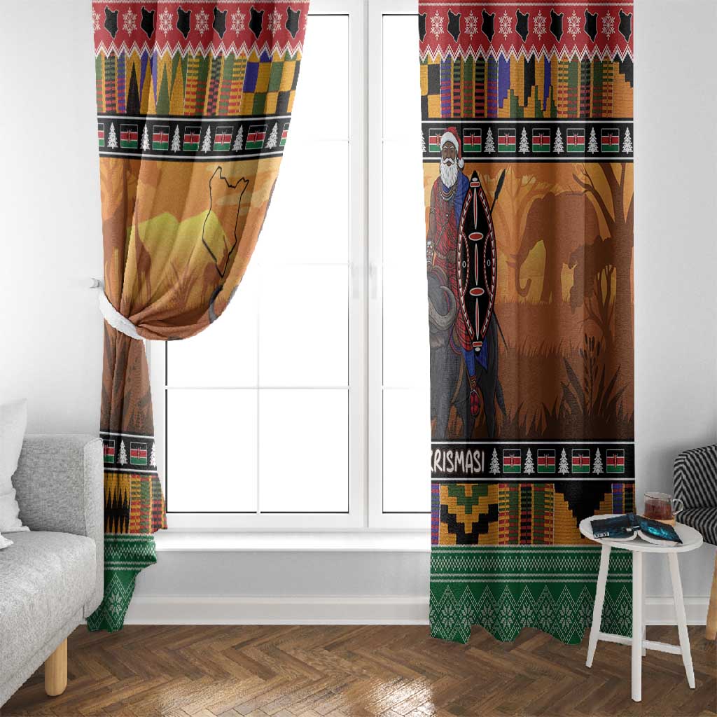 Afro Christmas in Kenya Safari Window Curtain Black Santa Riding Cape Buffalo - African Pride